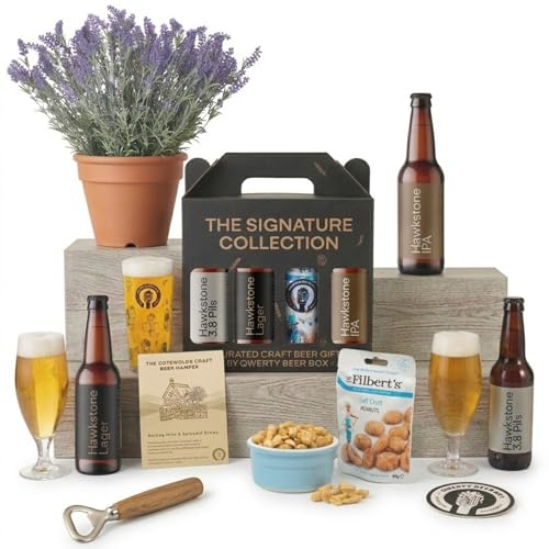 The Hawkstone Cotswolds Craft Beer Hamper | Hawkstone Lager Cotswolds Beer Gift for Men with Premium Savoury Snacks | 3 x Lager IPA & Pilsner from Clarksons Farm | Fathers Day Gift Set by QWERTY