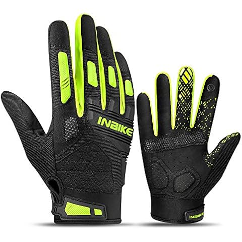 INBIKE Cycling Gloves Men Bike Gloves Women Full Finger MTB Bike Shock-Absorbing Anti-Slip Breathable Touch Screen Bicycle Gloves Green L Cover