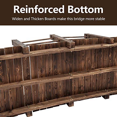 Kinsunny 5 ft Wooden Garden Bridge with Double Railings Stained Finish Footbridge Decorative Pond Bridge Outdoor Lawn Arc Walkway
