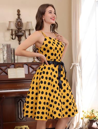 Image of Women Vintage Polka Dot 1950s Rockabilly Halter Audrey Dress Retro Floral Evening Cocktail Swing Dress