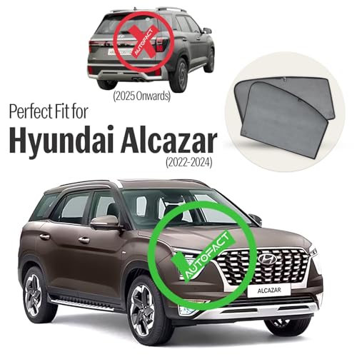 Image of Autofact Car Sunshades for Hyundai Alcazar (2022 to 2024), UV Protection, Useful Car Accessories, Custom fit Sun Shades for Side Windows, Set of 6