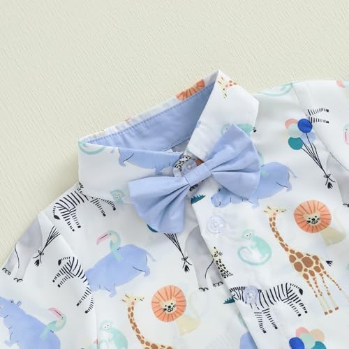 CIYCUIT Toddler Baby Boys Summer Animal Print Shirt Outfits Clothes Short Sleeve Button Down Tops + Shorts Set Blue 3-4T