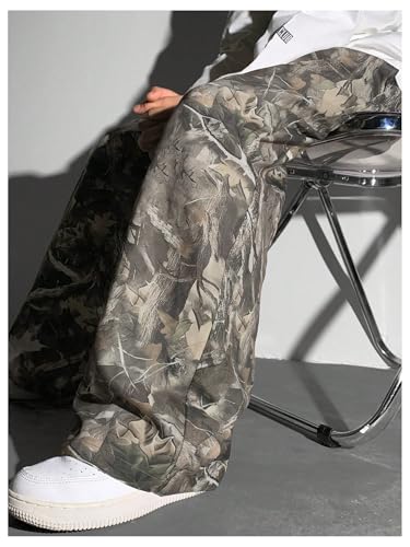 SHENHE Boy's Baggy Camo Pants Wide Leg Elastic Waist Hiking Outdoor Maple Leaf Print Trousers4