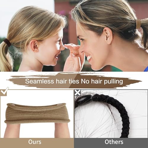 Image of SYGY Hair Tie, 100PCS Hair Ties for Thick Thin Hair, Seamless Cotton Hair Bands, No Damage for Women, Soft Hair Accessories Ponytail Holders, Brown Color | Cotton Hair Tie for Women, Soft Hair Accessories Ponytail Holders, Brown Color