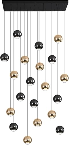 Miniatura 9 de Candelabro rectangular de bolas de cristal, lámpara de techo empotrada para comedor, sala de estar, lámpara de techo alto para escalera, vestíbulo,