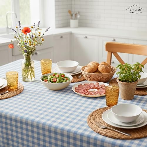 Nappe rectangulaire lavable et infroissable en polycoton bleu ciel - 4