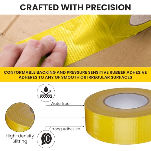 Image of T.R.U. Set of 2 Yellow Durable Duct Tape Rolls, 11 Mil Thickness, 2 Inches by 30 Yards, High Strength, Flexible, No Residue, Water-Resistant and Tearable by Hand, Versatile for Indoor and Outdoor Use
