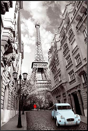 TriX Paris/Blue Car + Aluminum Frame Black Poster (Frame Set) 36.2 x 24.2 inches (PH-0425B)