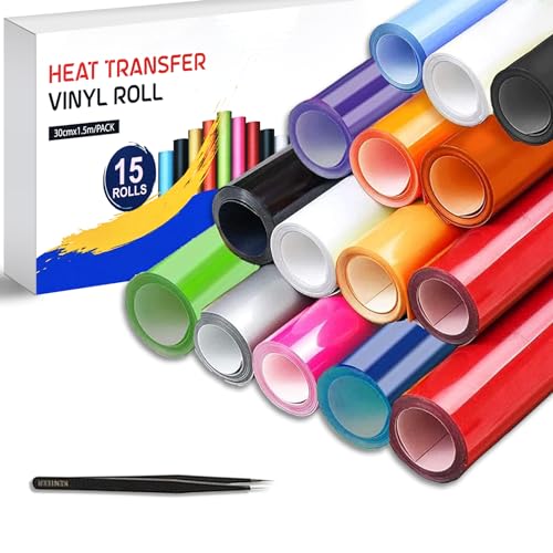HTV Heat Transfer Vinyl Bundle (15 Pack) 12" x 5ft for Cricut