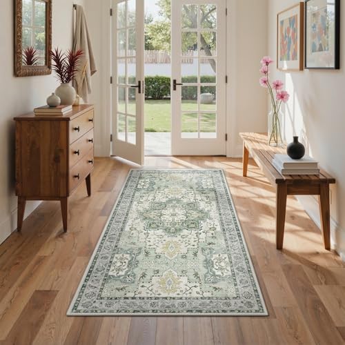 GENIMO Machine Washable Rugs Living Room, 80x150cm, Vintage Rug, Boho Area Rugs, Non-Slip Carpet, Low Pile, Non-Shedding, Traditional Oriental Printed Design, Dining Room, Home Office, Bedroom