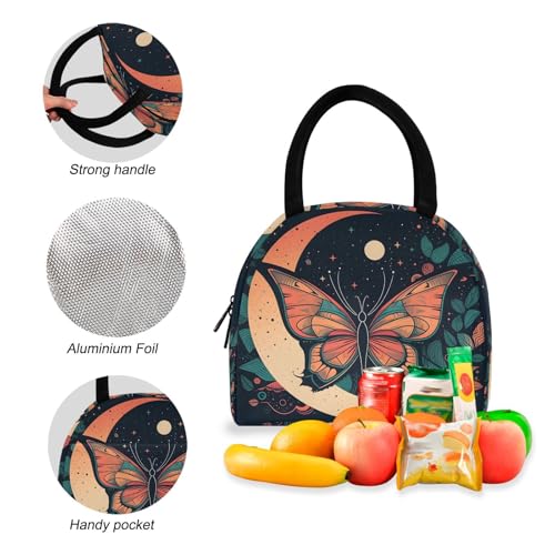 Backpack Lunch Box Set Large Capacity Travel Backpacks and Insulated Lunch Bag for Commute Hiking Picnic Boho Butterfly Moon Print4