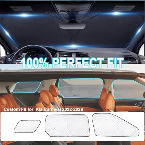Image of KMF Full Window Sun Shade Custom Fit for Kia Carnival 2022-2025 Accessories, Privacy Car Window Covers Sunshade for Windshield Side Rear, UV Block and Blackout for Car Camping /Baby