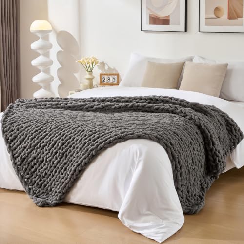 Bigacogo Chunky Knit Throw Blanket for Couch, 51x63 inches, Slate Gray