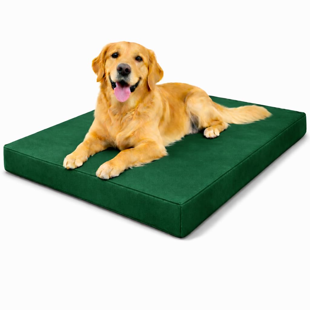 Waterproof Dog Bed Heavy Duty Foam Pet Mattress Cushion Dog Bed MatCrate Kennel, FloorTravel Durable Puppy BedSmall Medium Large Dogs (Bottle Green, XX-Large 120 × 75 × 5 cm 48″ × 30″ × 2″)