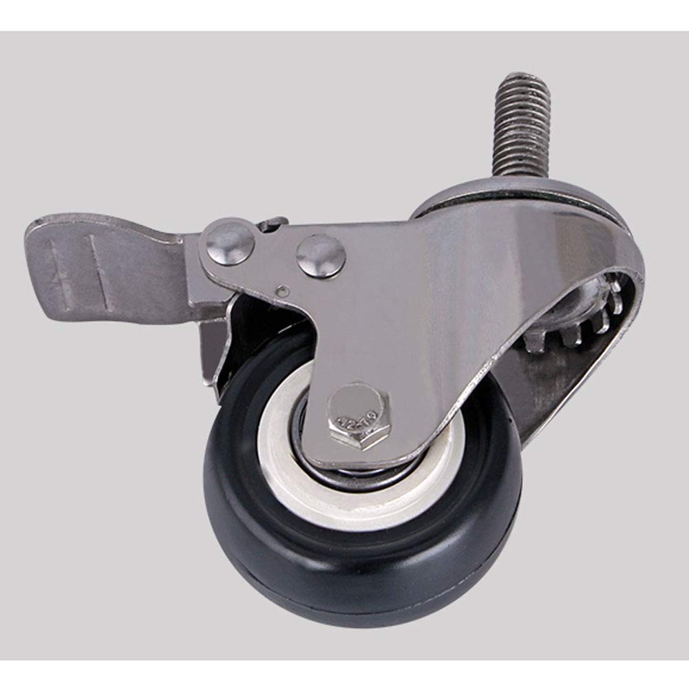 Ruedas giratorias Resistentes para Muebles, Rosca M8/M10/M12, 50 mm, Soporte de Acero Inoxidable 304, 300 kg, silenciosas, de Poliuretano, con Freno, giratorias, pequeñas (Negro, M