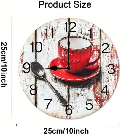 Miniatura 2 de Taza de café vintage de 10 pulgadas, silenciosa, redonda, sin tictac, reloj de pared de madera, funciona con pilas, reloj analógico de cuarzo para
