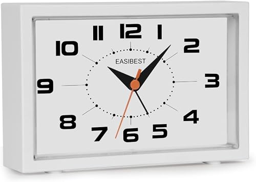 Silent No Ticking Analog Alarm Clock,Crescendo Alarm,Snooze with Light,Tablemount Wall Mount for Desk Bedside,White