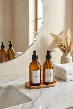 Orret Home 2’li Cam Sabunluk Seti – Bambu Altlıklı Şık Standlı Sıvı Sabunluk | Mutfak ve Banyo İçin Modern Cam Dispenser