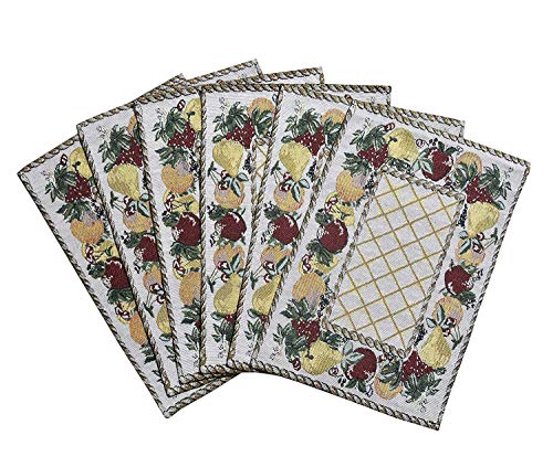 Samaaya Placemats with Table Runner Sets Place Mats,Set of 7 Beautiful, Easy to Wash Linen Fabric Dinning Table Mats 6 pcs (13 x 18) with 1 Runner (13 x 54) Kitchen Tablemat,New Cross Fruit Design