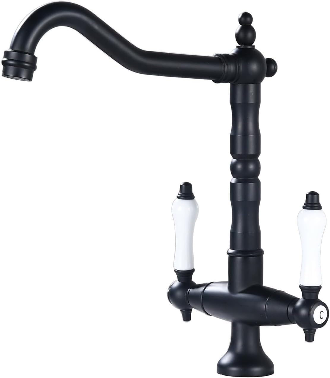 Grifo mezclador vintage negro de doble mango con caño giratorio