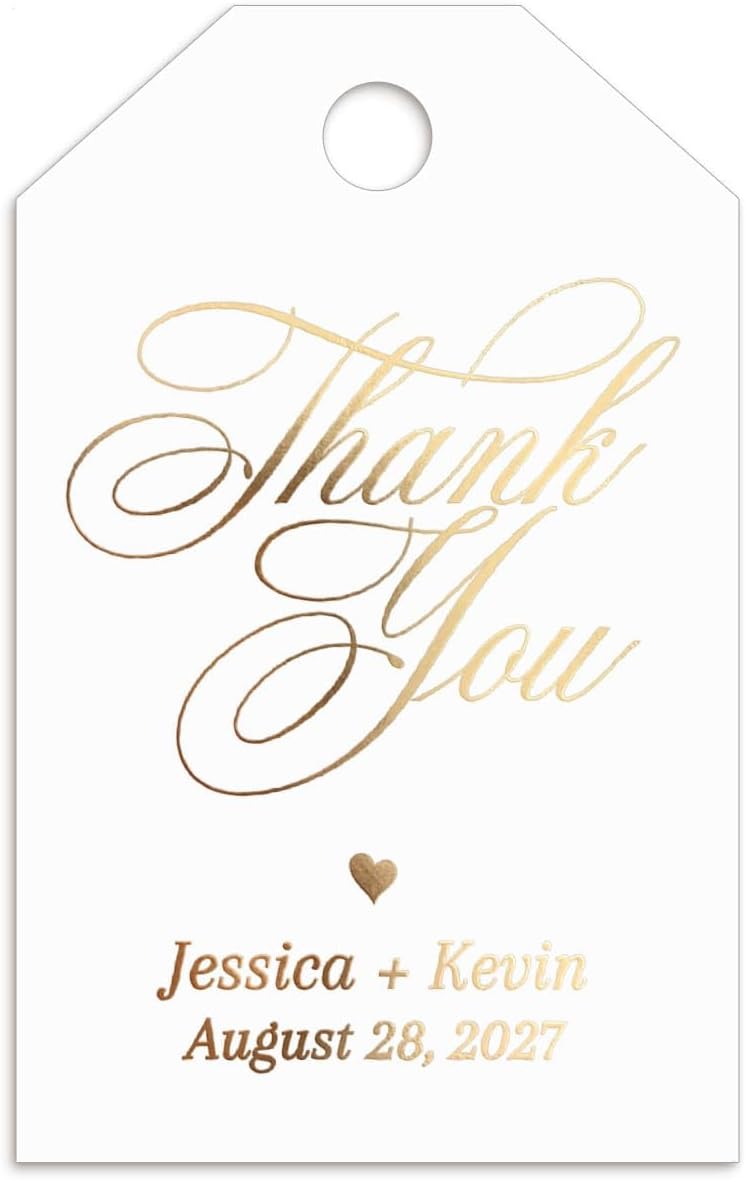 Gold Foiled Thank you Wedding Favor Tags, Personalized Wedding Tags for Favors and Gift Bags, Custom Wedding Tags, Gold, Silver Thank you Tags (2.5" x 1.5")