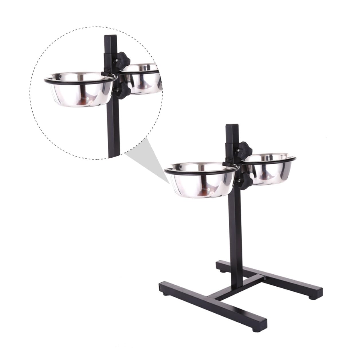 Ciotola Rialzata per Cani e Gatti in Acciaio Inossidabile Design Pieghevole e Regolabile Altezza, Set 2 Ciotole Profonde e Base Antiscivolo
