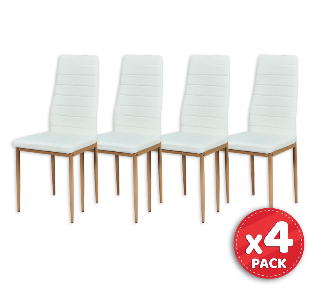 Pack Mesa + 4 sillas - Mesa de Cristal (120x80) + 4 sillas Estructura metálica - Acabado Cambrian/Blanco