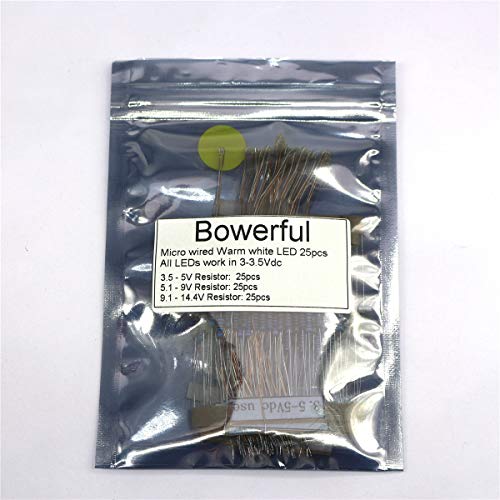 Bowerful 25Pcs Pre-Soldered Micro Litz Wired Leads Warm White Smd Led 0603 + Muti-Resistor New #TOP6