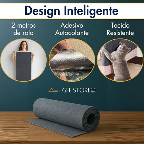 Protetor de Sofá para Gato Tapete Arranhador Autoadesivo 200x40 cm Cortável Antiestresse Feltro Cinz