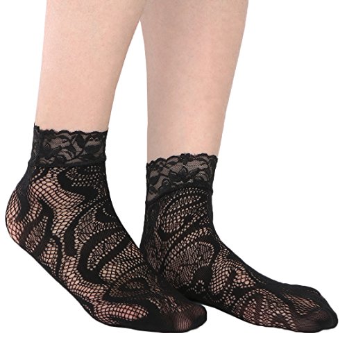 Kilofly 5 Pairs Women Ultra Thin Short Ankle Socks Fishnet Lace Liner Stockings #TOP2