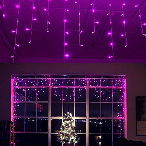 YOLIGHT 13ft 96 LED Icicle String Lights with Memory Function Controller, Indoor Curtain Fairy Lights Halloween Hanging Decoration for Patio Garden Bedroom Christmas Wedding (Purple)