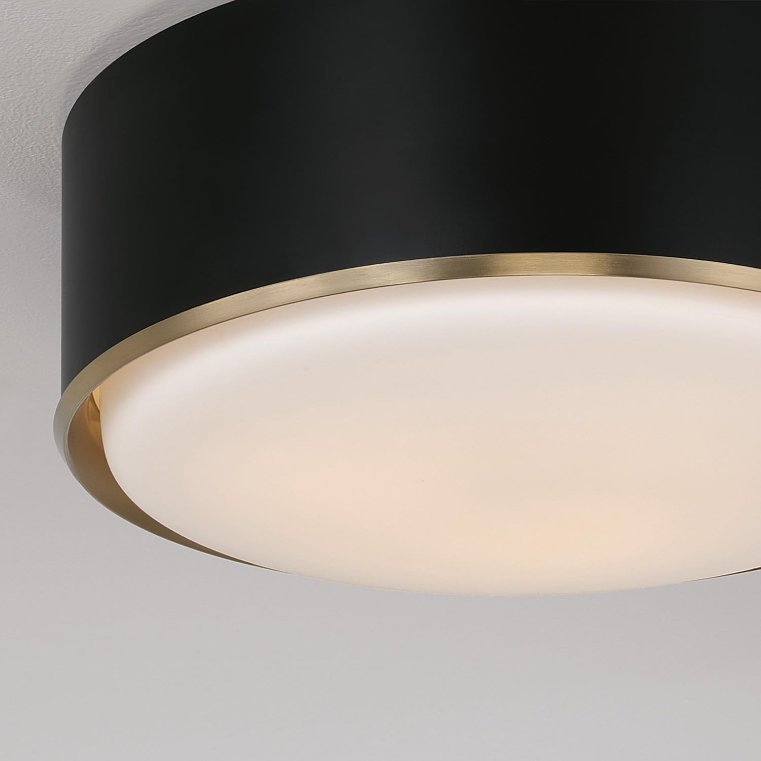 Capital Lighting 254831RK Carlton Unique Soft White Glass with Metal Band Flush Mount Ceiling Light, 3-Light 180 Total Watts, 6" H x 16" W, Matte Brass and Black