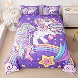 Picture of Feelyou Unicorn Comforter Set Unicorn Glitter Bedding Set Girls Cute Unicorn Comforter Rainbow Quilted Duvet Set for Kids Girls Microfiber Queen