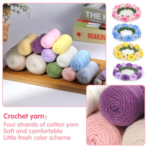 Iuuidu Crochet Kit for Beginners-4PCS Coaster Flower Pot Crochet Kits Coaster Crochet Starter Kit with Crochet Yarns,Hooks, Easy Videos Tutorials to Crochet for Office, Coffee Table, Home Decor
