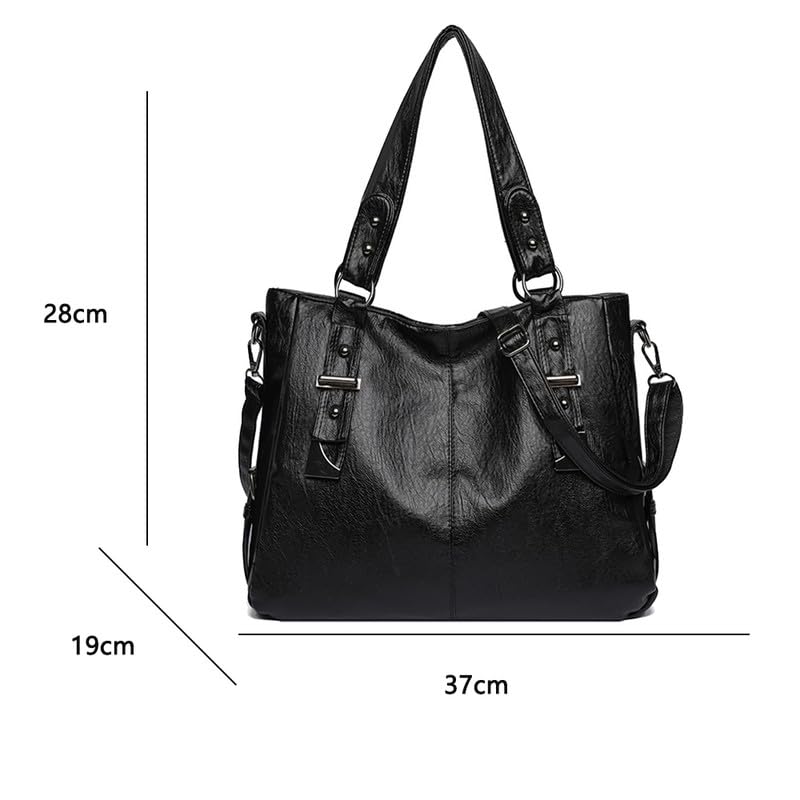 Bolso de Hombro con Bandolera para Mujer Grande Bolsos Bandolera Bolso de Mano en Cuero PU Tote Bolso de señora para Damas Mamá Negro