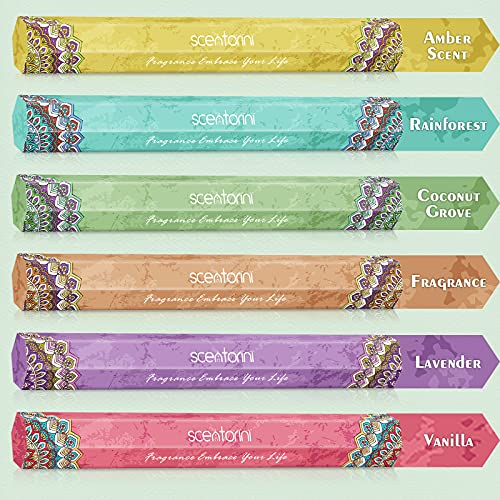 Incense Sticks, Scented Incense Sticks Gift Set, Valentines Day Gifts Variety Pack 120 Sticks With A Holder, Lavender, Vanilla, Rainforest, Coconut Grove, Amber, Sandalwood #TOP1