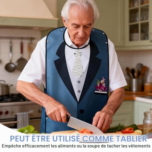 Piaeny Bavoir pour Adultes Homme, Lot de 3 Bavoirs Imperméables Sans Manches avec Motifs Amusants, Protection des Vêtements Pendant les Repas à la Maison ou en Déplacement pour Hommes Adultes – vue 5