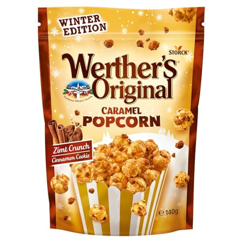 Werther's Original Caramel Popcorn Zimt Crunch – 1 x 140 g – knuspriges Popcorn mit Sahne-Karamell-Überzug und Zimt-Keksstückchen – Limited Edition