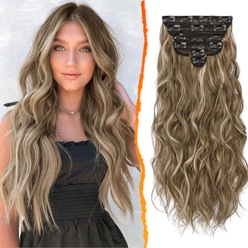 BARSDAR Clip in Extension Capelli, 6PCS, 50cm, Marrone & Biondo