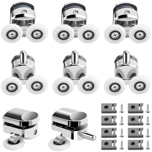 YOUNGSAY 8 ruote per box doccia, 25 mm, silenziose e antiruggine, ruote per porta della doccia, con blocco anti-collisione e viti per porta in vetro da 4 a 6 mm (4 superiori + 4 ruote inferiori)