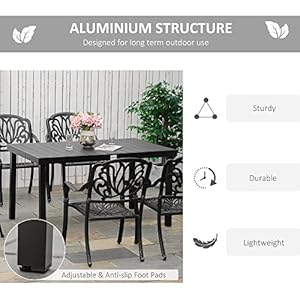 Outsunny Outdoor Dining Table for 6 Person, Rectangular Patio Table, Aluminum Metal Legs for Garden, Lawn, Patio, Woodgrain Black Outsunny Outdoor Dining Table for 6 Person Rectangular Patio Table Aluminum Metal Legs for Garden Lawn Patio Woodgrain Black