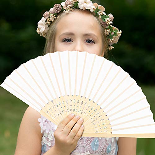 Uratot 24 Pieces White Folding Fans Silk Bamboo Folding Fans Handheld Fans For Wedding, Party Decoration #TOP6