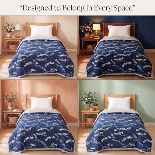 Image of BSB HOME 280 GSM Reversible Dohar for Single Bed, Ultra Soft Microfiber AC Blanket, Lightweight All Season Blanket, Breathable, Skin Friendly, 60 x 88 Inches (152 x 224 cm) - Indigo Blue