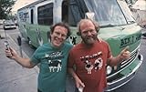 Vintage Advertising Postcard: Ben Cohen right and Jerry Greenfield prior to departing on their cross-country scoopathon in the company's Cowmobile.