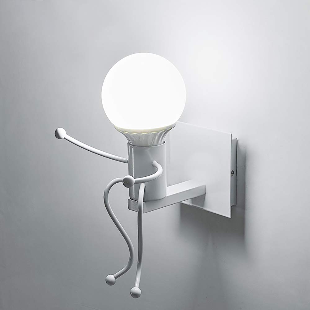 Mengjay White Humanoid Creative Wall Light Indoor Wall Lamp Modern Wall Sconce Light Art Deco Iron E27 Base For Bedroom, Children Room, Hallway, Restaurant, Stair, Kitchen, Bulb Not Included (White)