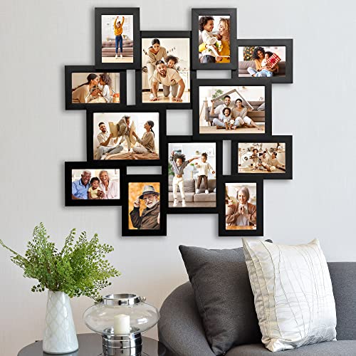 12-Opening Collage Picture Frame Handcrafted – Wood Photo Collage Frame For Wall Made To Display Eight 4" X 6" And Four 6" X 8" – Multi Picture Frame – Black #TOP6