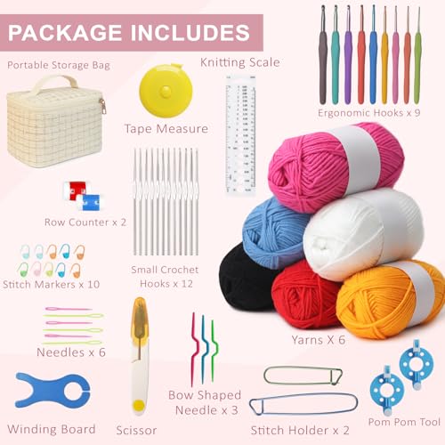 Image of BLISSO 59 Pcs Crochet Set - Ergonomic Crochet Kit for Beginners Adults for 1000's of DIY's with Yarn & Tools (Pearl Edition)