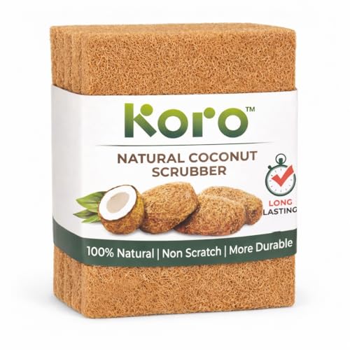 Image of (Pack of 10) for Dishes | 100% Natural Coconut Dishwashing Scrubber | Scratch Free for Non-Stick & Stainless | Eco-Friendly & Biodegradable