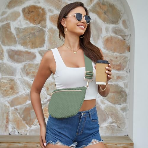 Image of Woven Crossbody Bags For Women, Checkered PU Waist Pack Travel Sling Bag
