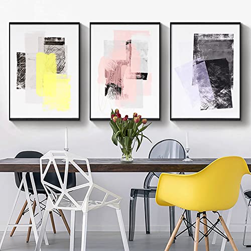 Foduuo Canvas Wall Art, Set of 3 Framed Art Prints, Abstract Painting, Neutral Minimalist Print Set, 12 inch x16 inch Modern Wall Decor, For iving Room, Bedroom, Office - Hanging Hardware Included
